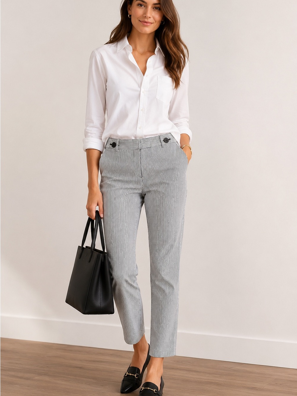 Ann Taylor Loft Striped‎ Ankle Pants Womens 8 Career Stretch Pinstripe Coastal